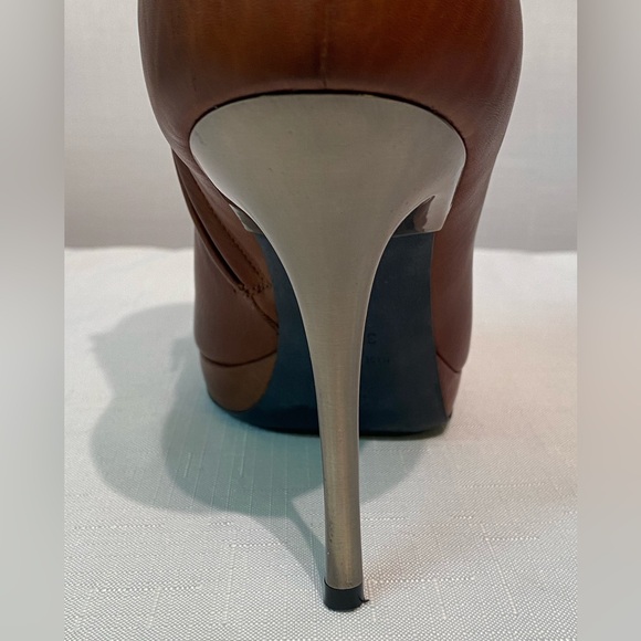 Lanvin Paris Ankle Calfskin Booties Sz US 8.5B Silver Stiletto Heel Brown - Picture 9 of 16